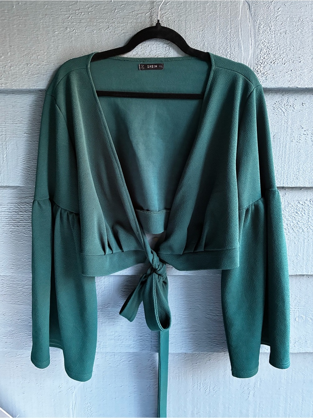 Beautiful Emerald/Hunter Green SHEIN Tie-Front Cropped Wrap Top